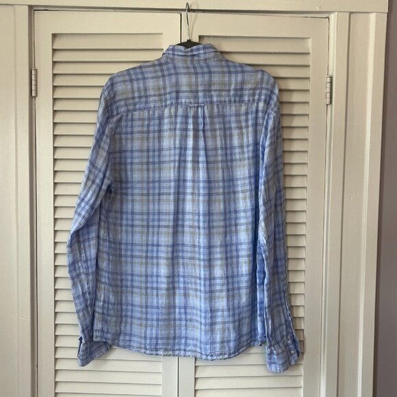 Peter Millar buttondown large plaid blue linen men beachwood - Picture 6 of 7